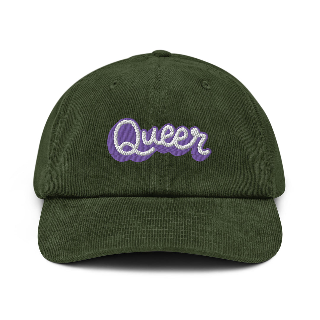 Queer Embroidered Corduroy Hat (Olive) - Bianca's Design Shop