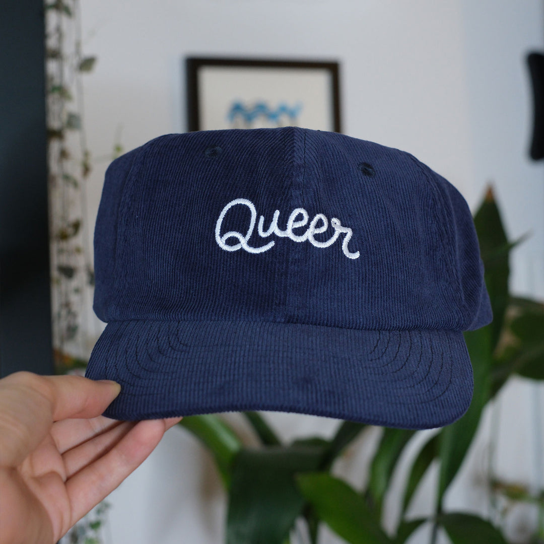 Queer Embroidered Corduroy Hat (Navy) - Bianca's Design Shop