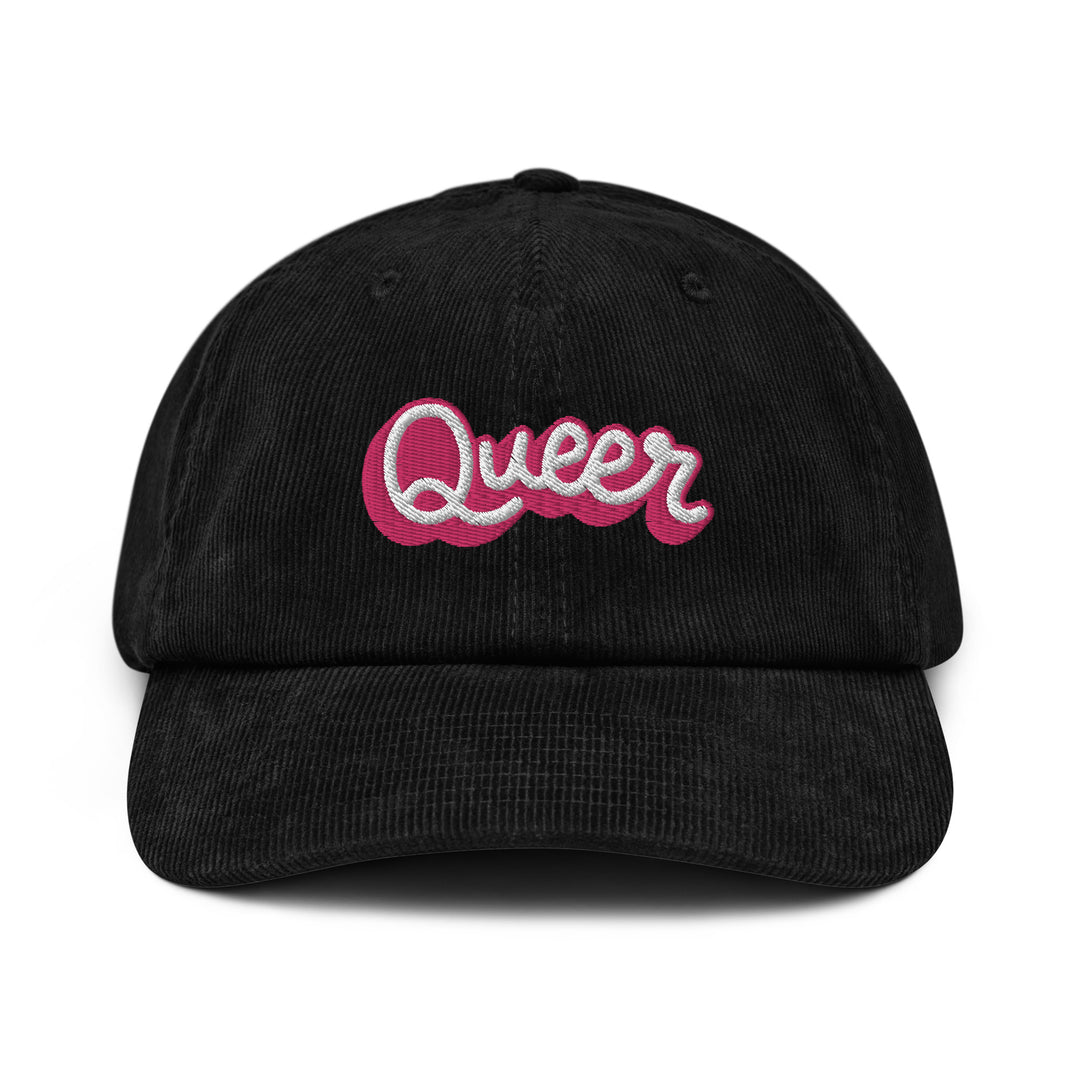 Queer Embroidered Corduroy Hat (Black) - Bianca's Design Shop