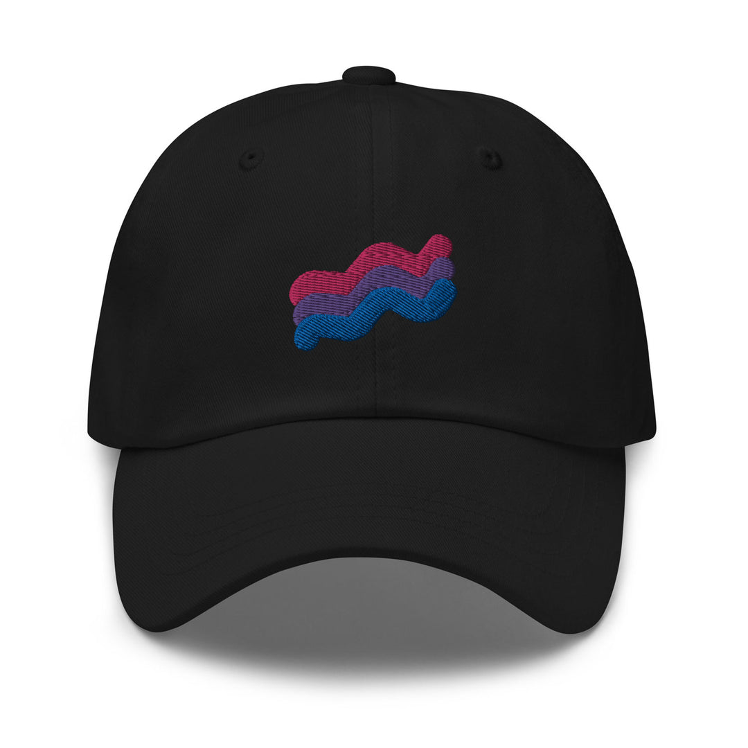 Bisexual Squiggly Pride Dad Hat, in Black, by Bianca Designs.