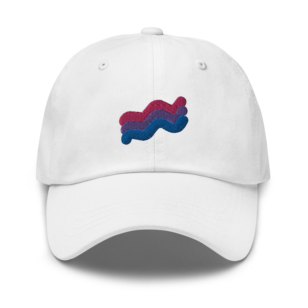 Bisexual Squiggly Pride Dad Hat, in White, by Bianca Designs.