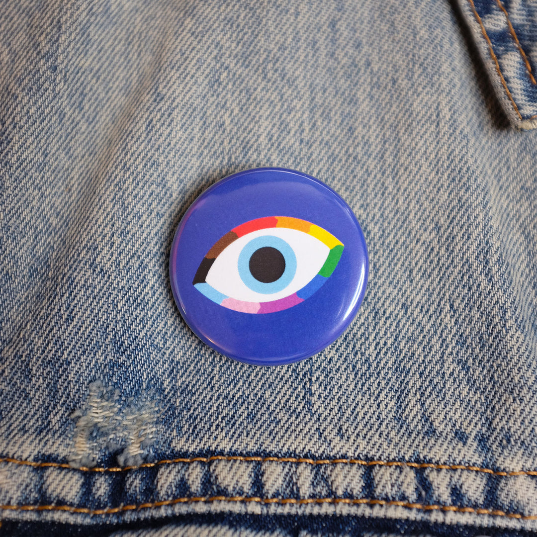 Queer Evil Eye Pride Button by Bianca Designs.