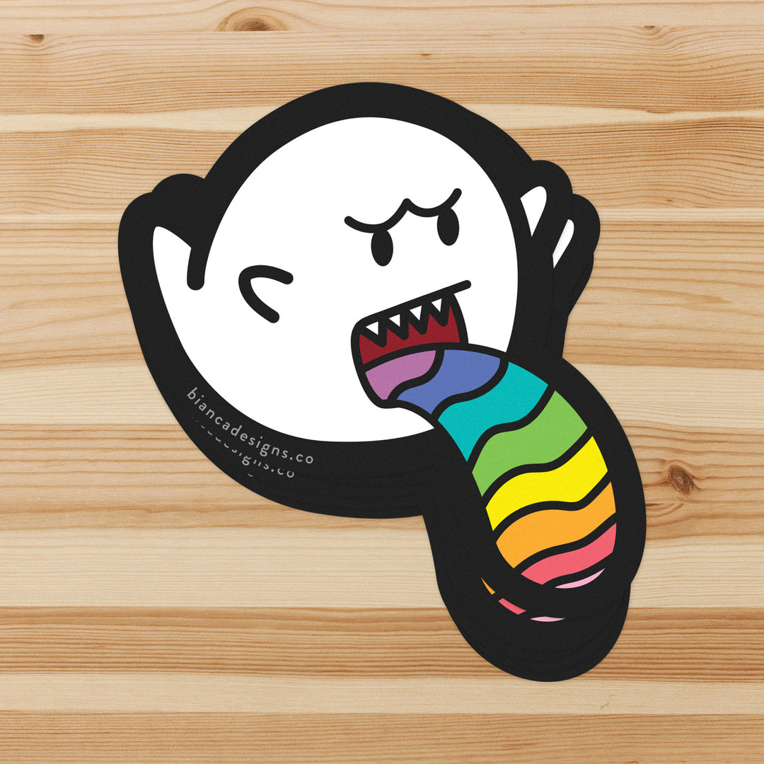 Stack of Gay Boo Pride Stickers by Bianca Designs