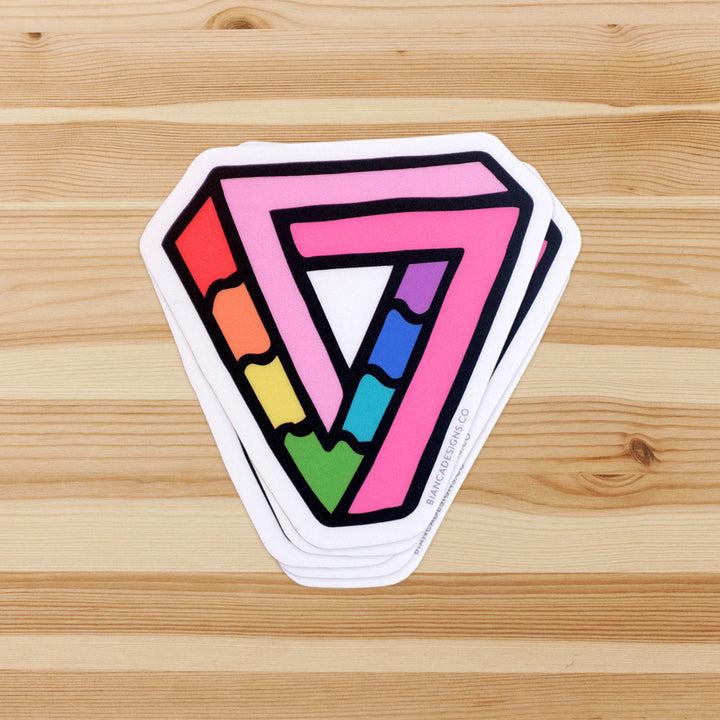 Stack of Impossibly Gay Triangle Stickers by Bianca Designs