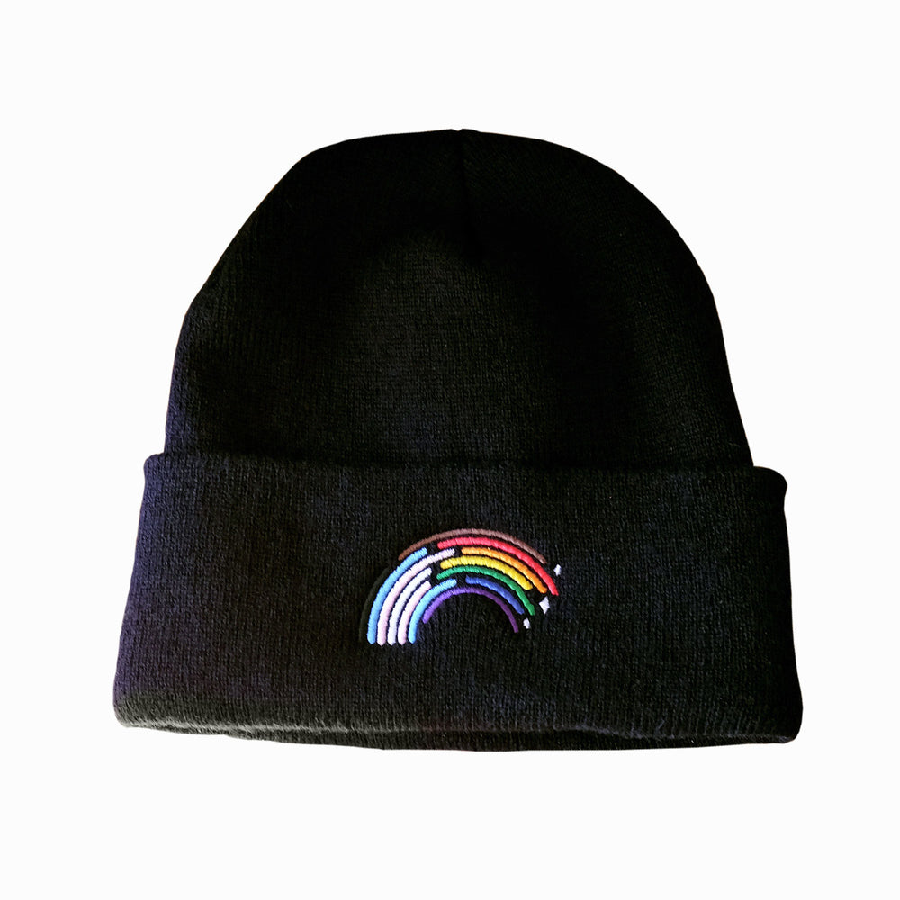 Inclusive Rainbow Pride Beanie in Black by Bianca Designs.
