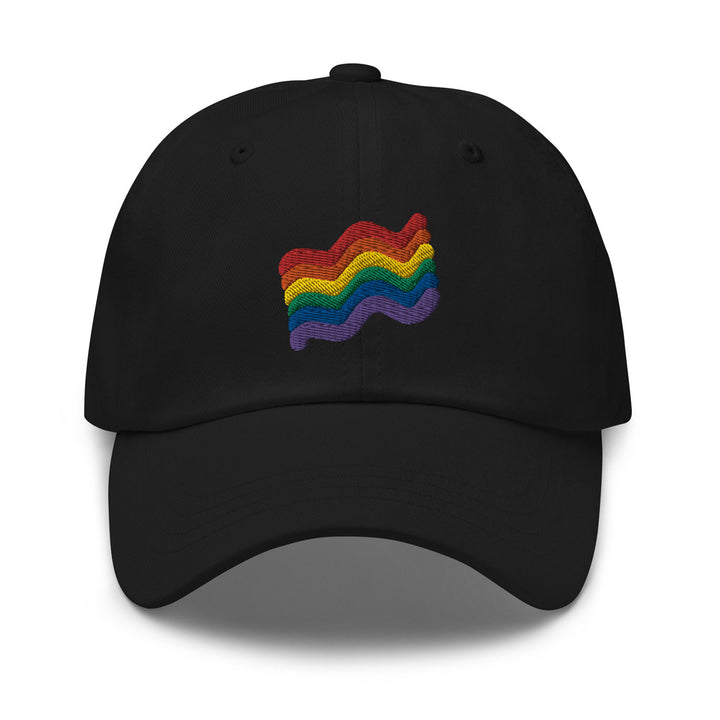 LGBTQ Squiggly Pride Dad Hat, in Black, by Bianca Designs.