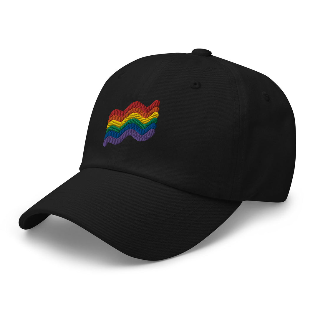 Side view of the LGBTQ Squiggly Pride Dad Hat, in Black, by Bianca Designs.
