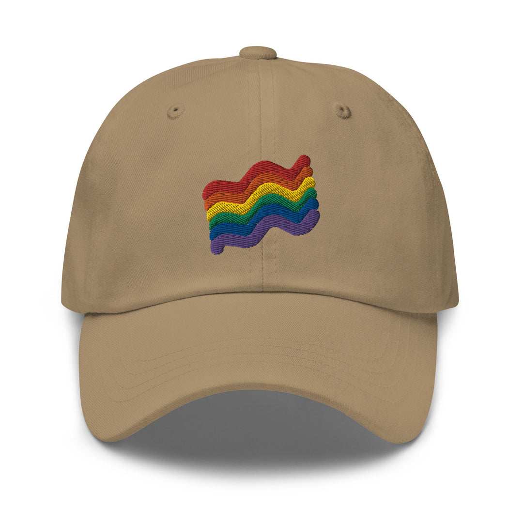 LGBTQ Squiggly Pride Dad Hat, in Khaki, by Bianca Designs.