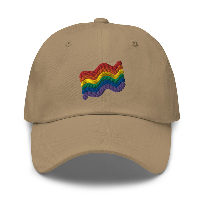 LGBTQ Squiggly Pride Dad Hat, in Khaki, by Bianca Designs.