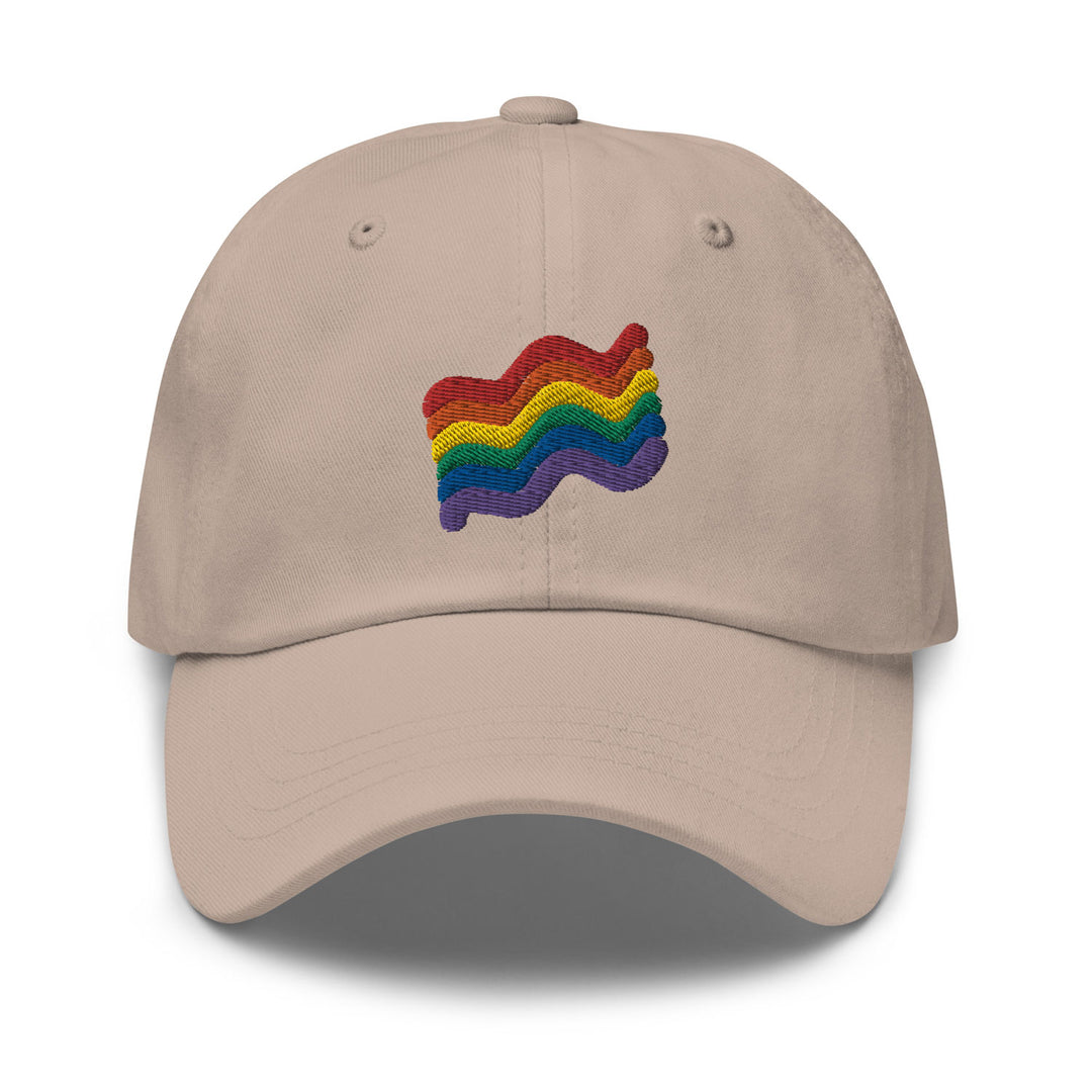 LGBTQ Squiggly Pride Dad Hat, in Stone, by Bianca Designs.