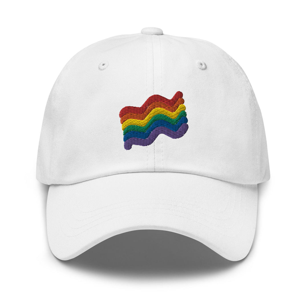 LGBTQ Squiggly Pride Dad Hat, in White, by Bianca Designs.