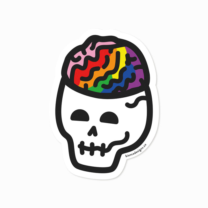 Queerie Queer Brain Skull Pride Sticker by Bianca Designs.