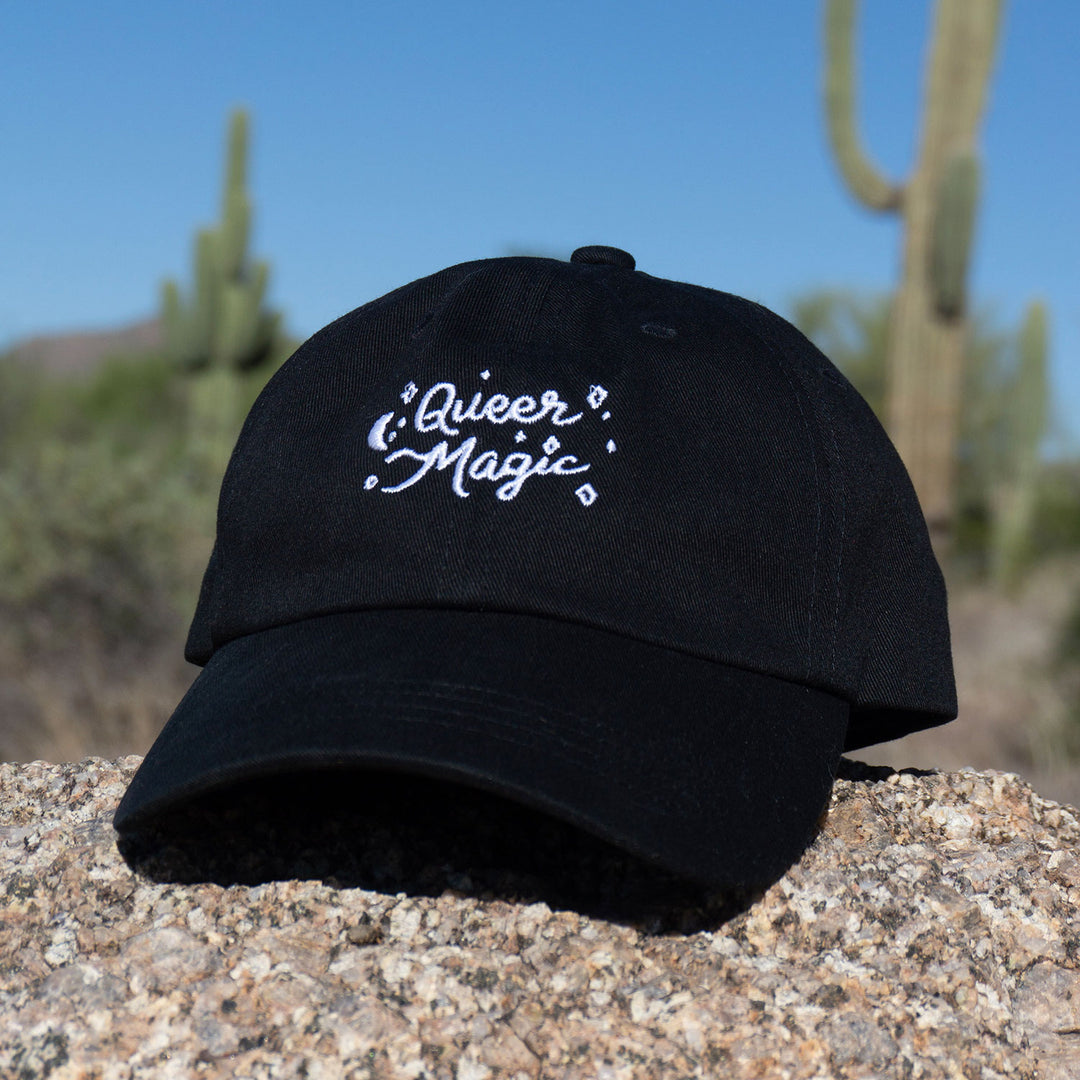 Queer Magic Dad Hat, in Black, by Bianca Designs.