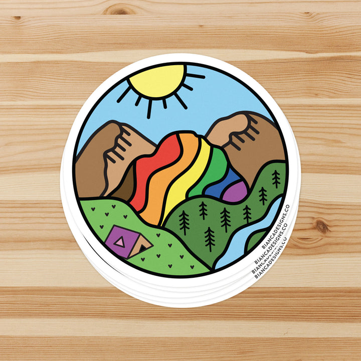 Stack of Queer Nature Rainbow Mountain Pride Sticker by Bianca Designs