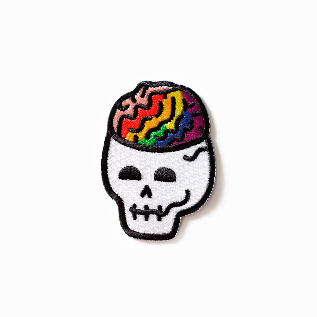 Queerie Pride Brain Skull Embroidered Patch by Bianca Designs.