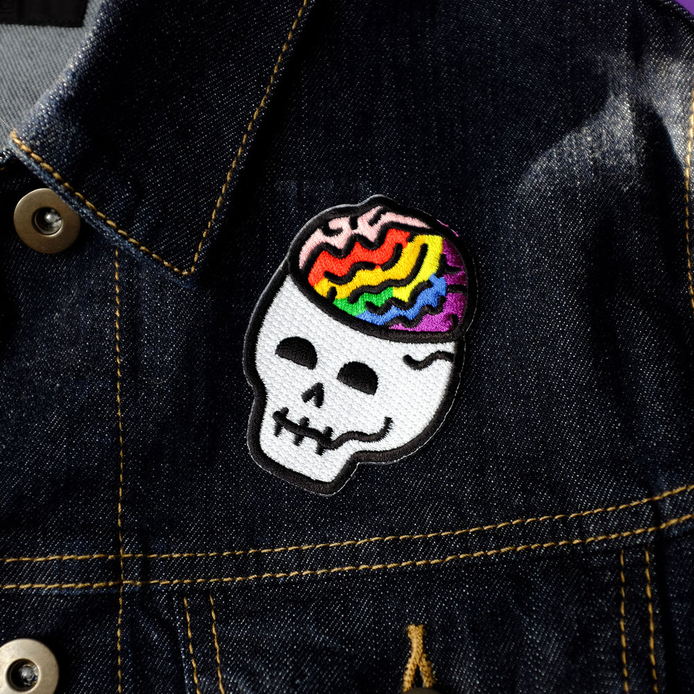 Queerie Pride Brain Skull Embroidered Patch by Bianca Designs.
