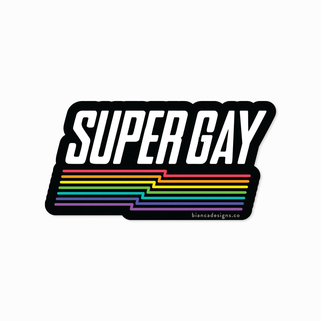 Super Gay Retro Rainbow Sticker by Bianca Designs