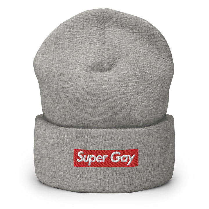 Super Gay Beanie, in Heather Grey, by Bianca Designs.