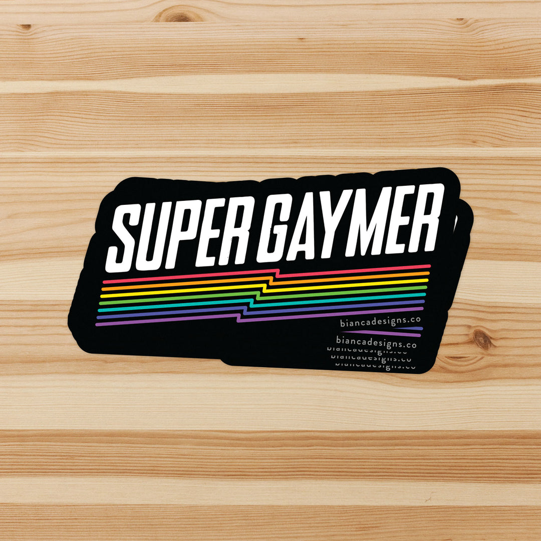 Stack of Super Gaymer Retro Stickers by Bianca Designs