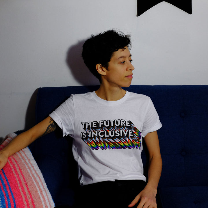 Model wearing The Future Is Inclusive T-shirt