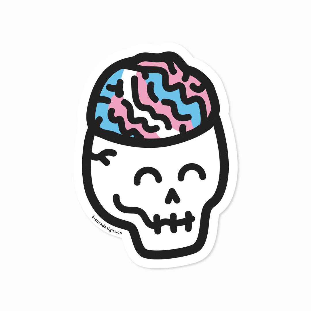 Eerie Trans Brain Skull Pride Sticker by Bianca Designs