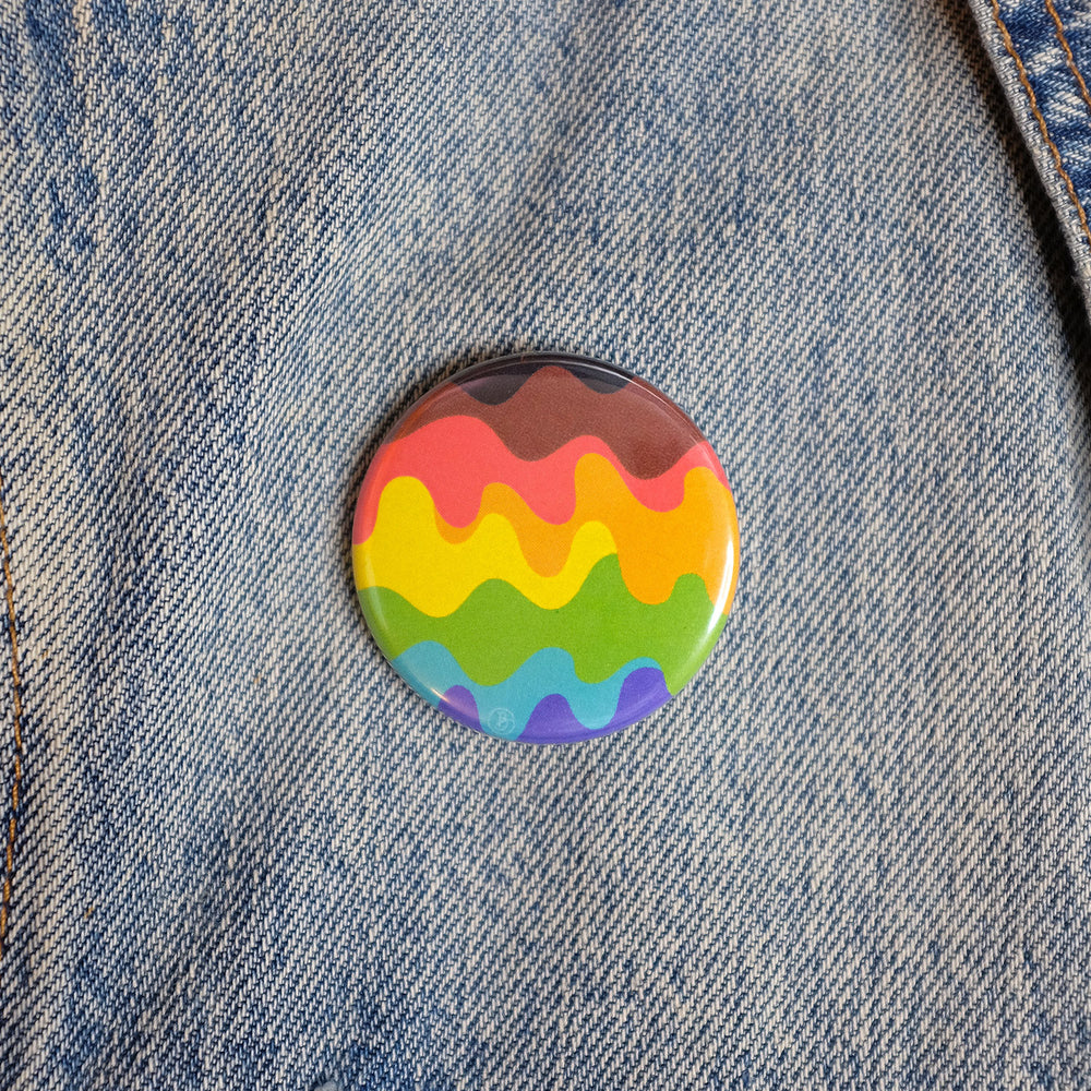 Wavy QTPOC Pride Rainbow Button by Bianca Designs.